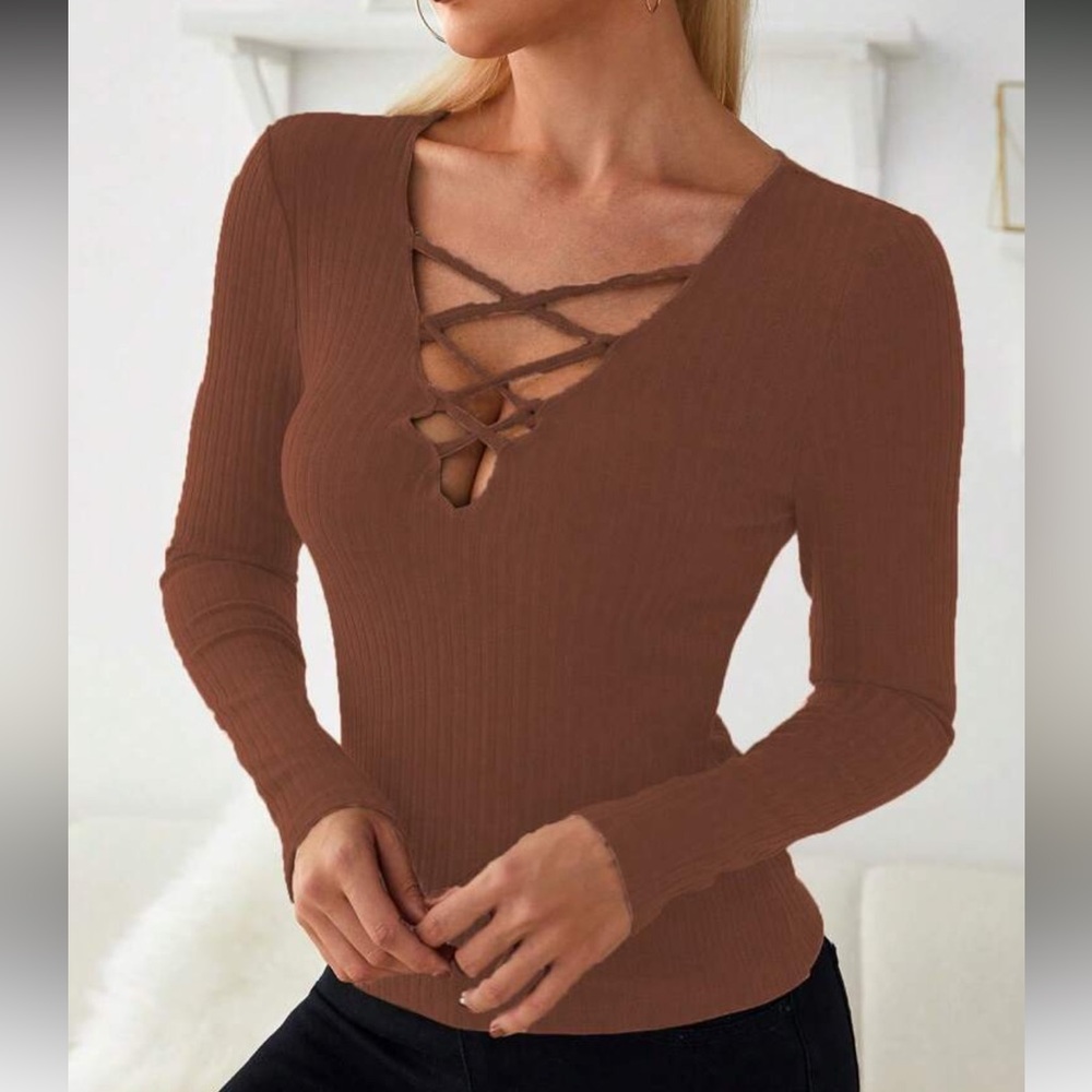 Gray Ribbed Long Sleeve Top - Picture 8 of 14